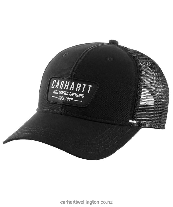 Men Canvas Mesh-Back Crafted Patch Cap Carhartt R6J0P90 Black