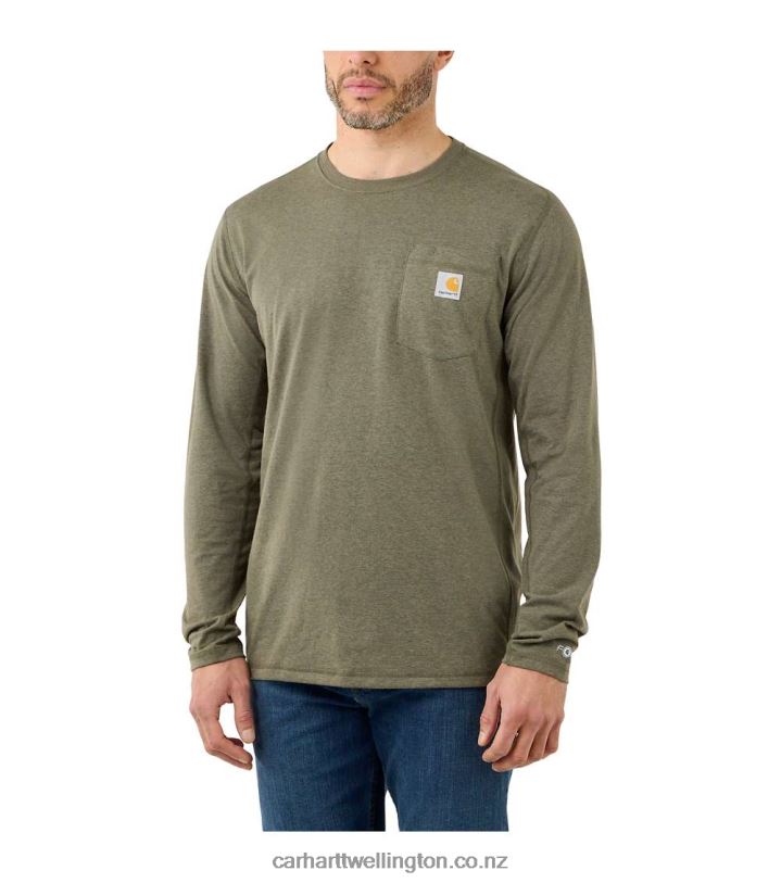 Men Force Relaxed Fit Midweight Long-Sleeve Pocket T-Shirt Carhartt R6J0P132 Basil Heather