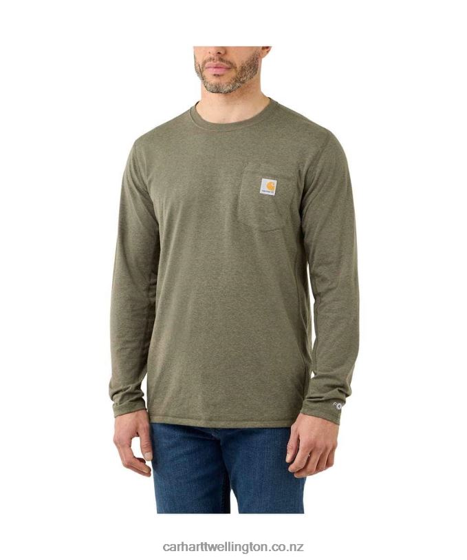Men Force Relaxed Fit Midweight Long-Sleeve Pocket T-Shirt Carhartt R6J0P132 Basil Heather