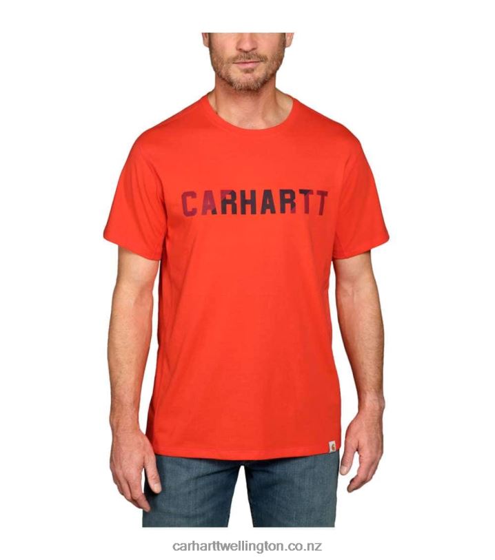 Men Force Relaxed Fit Midweight Short-Sleeve Block Logo Graphic T-Shirt Carhartt R6J0P133 Azure Blue