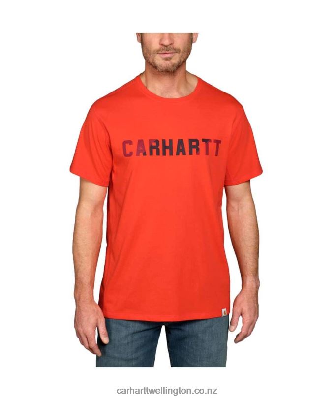 Men Force Relaxed Fit Midweight Short-Sleeve Block Logo Graphic T-Shirt Carhartt R6J0P133 Azure Blue