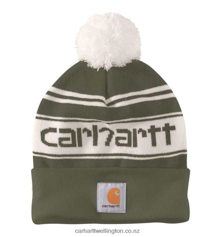 Men Knit Pom-Pom Cuffed Logo Beanie Carhartt R6J0P101 Arborvitae