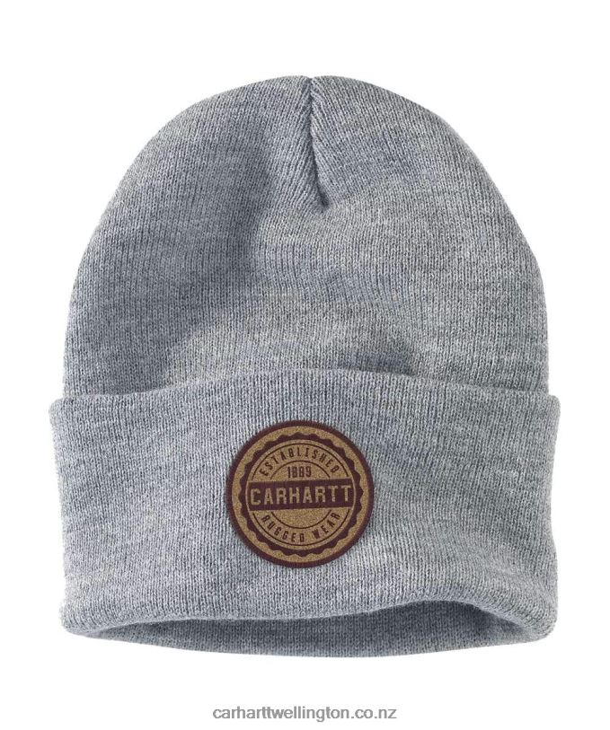 Men Knit Rugged Wear Patch Beanie Carhartt R6J0P95 Heather Grey