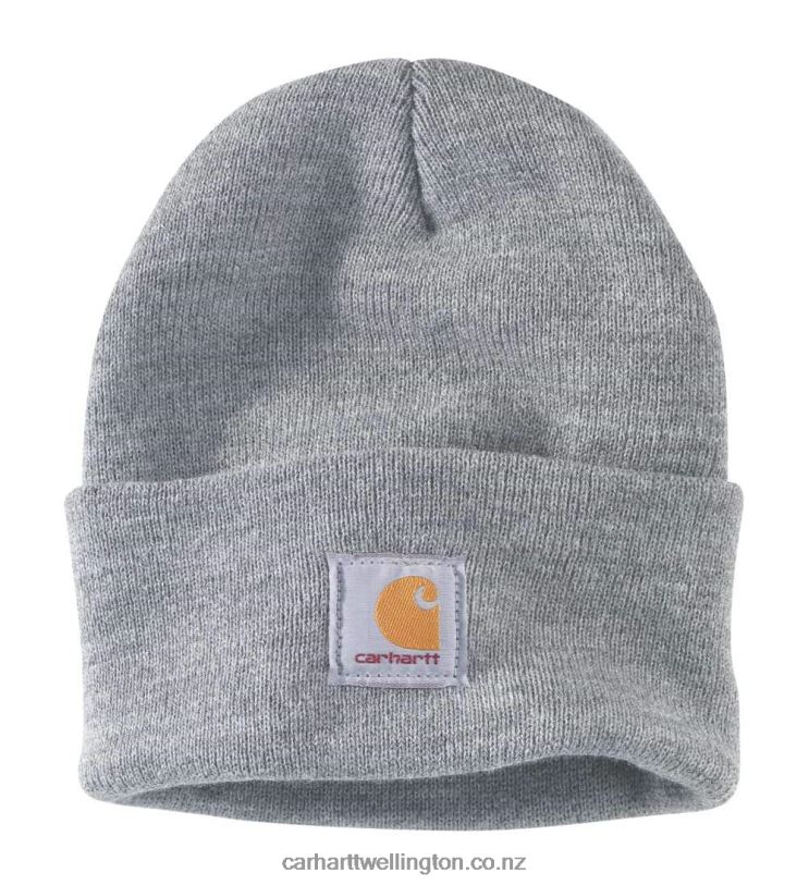 Men Knit Rugged Wear Patch Beanie Carhartt R6J0P95 Heather Grey
