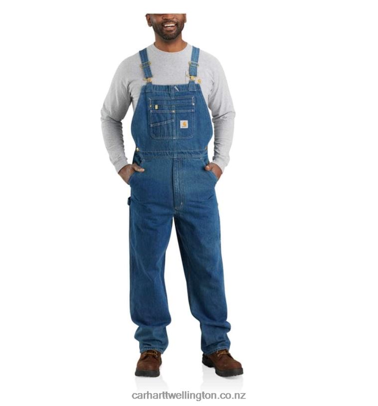 Men Loose Fit Denim Bib Overall Carhartt R6J0P73 Darkstone