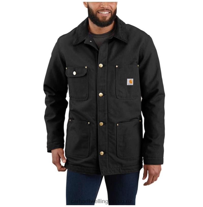Men Loose Fit Firm Duck Blanket-Lined Chore Coat Carhartt R6J0P19 Black