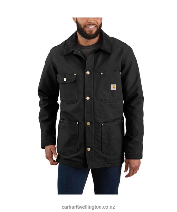 Men Loose Fit Firm Duck Blanket-Lined Chore Coat Carhartt R6J0P19 Black