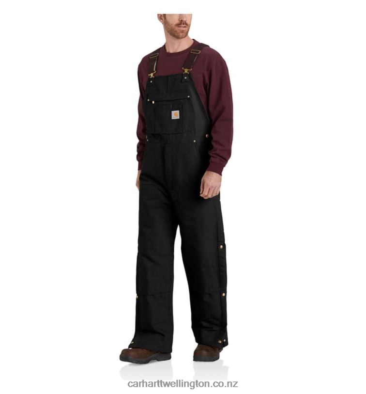 Men Loose Fit Firm Duck Insulated Bib Overall Carhartt R6J0P77 Black