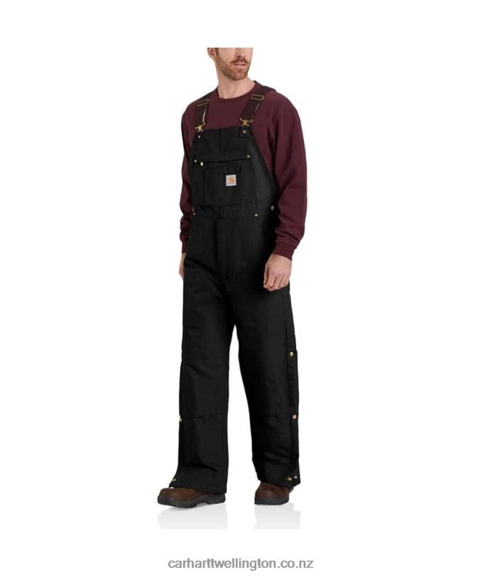 Men Loose Fit Firm Duck Insulated Bib Overall Carhartt R6J0P77 Black