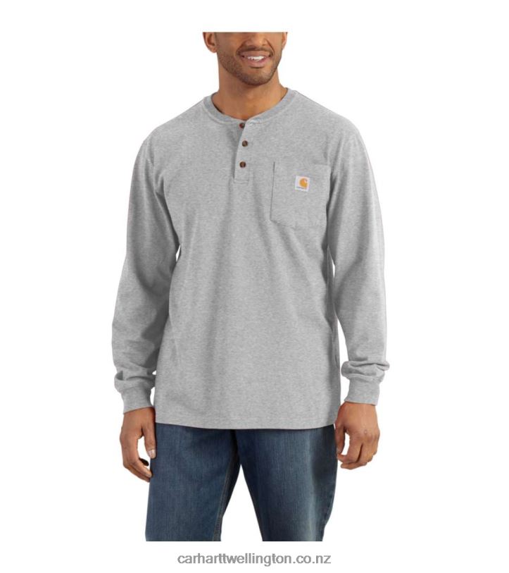 Men Loose Fit Heavyweight Long-Sleeve Pocket Henley T-Shirt Carhartt R6J0P126 Black