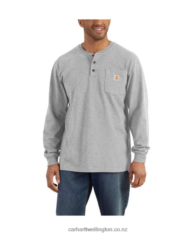 Men Loose Fit Heavyweight Long-Sleeve Pocket Henley T-Shirt Carhartt R6J0P126 Black