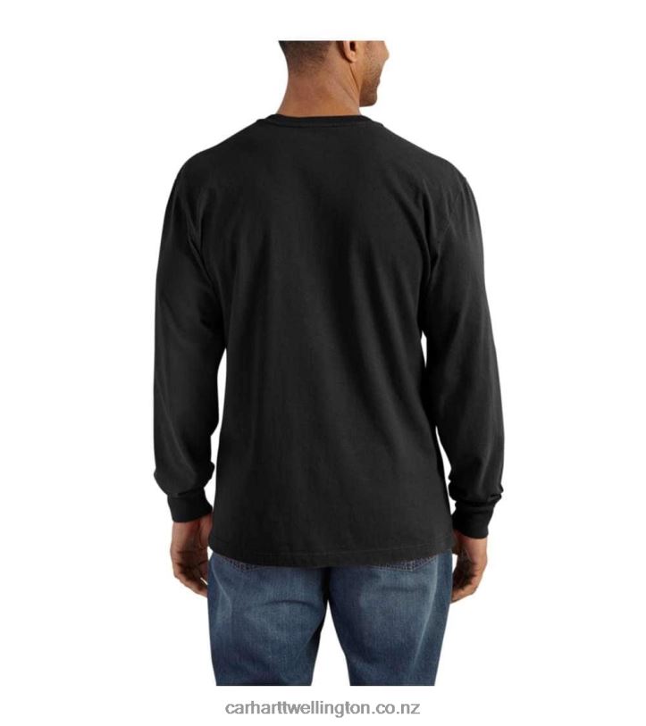 Men Loose Fit Heavyweight Long-Sleeve Pocket Henley T-Shirt Carhartt R6J0P126 Black