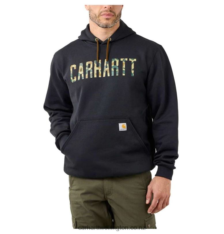 Men Loose Fit Midweight Camo Logo Graphic Sweatshirt Carhartt R6J0P46 Black