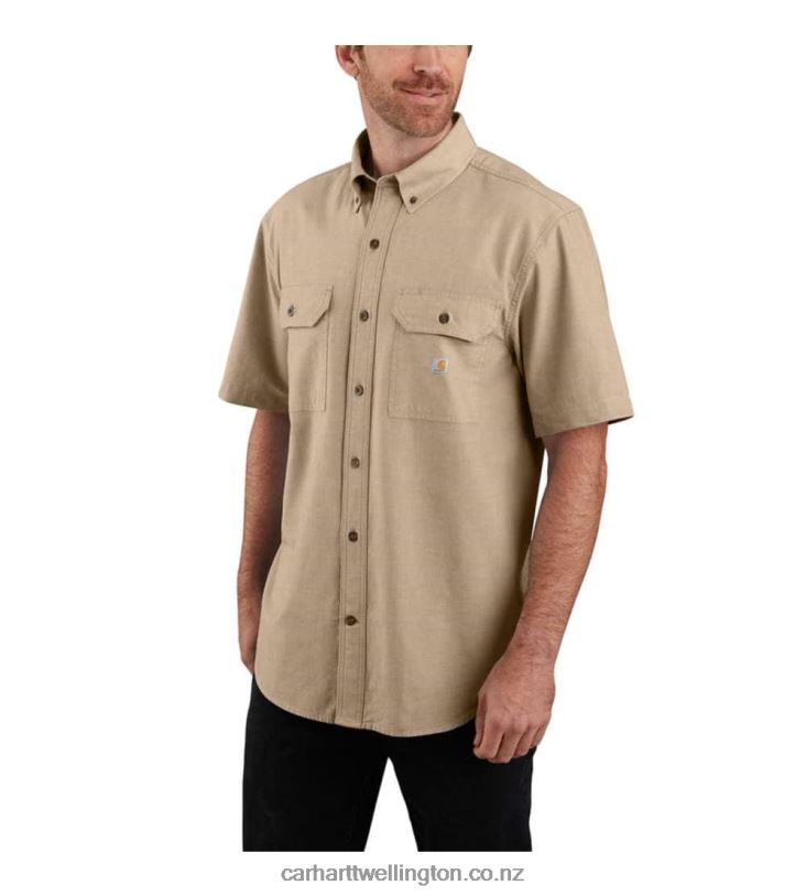 Men Loose Fit Midweight Chambray Short-Sleeve Shirt Carhartt R6J0P112 Black Chambray