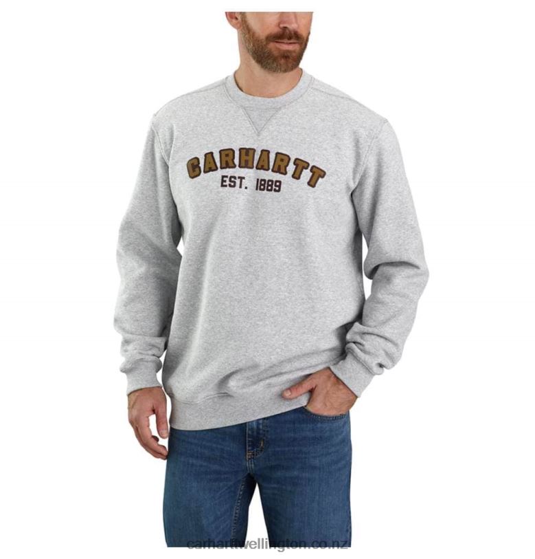 Men Loose Fit Midweight Crewneck Block Logo Graphic Sweatshirt Carhartt R6J0P45 Heather Grey