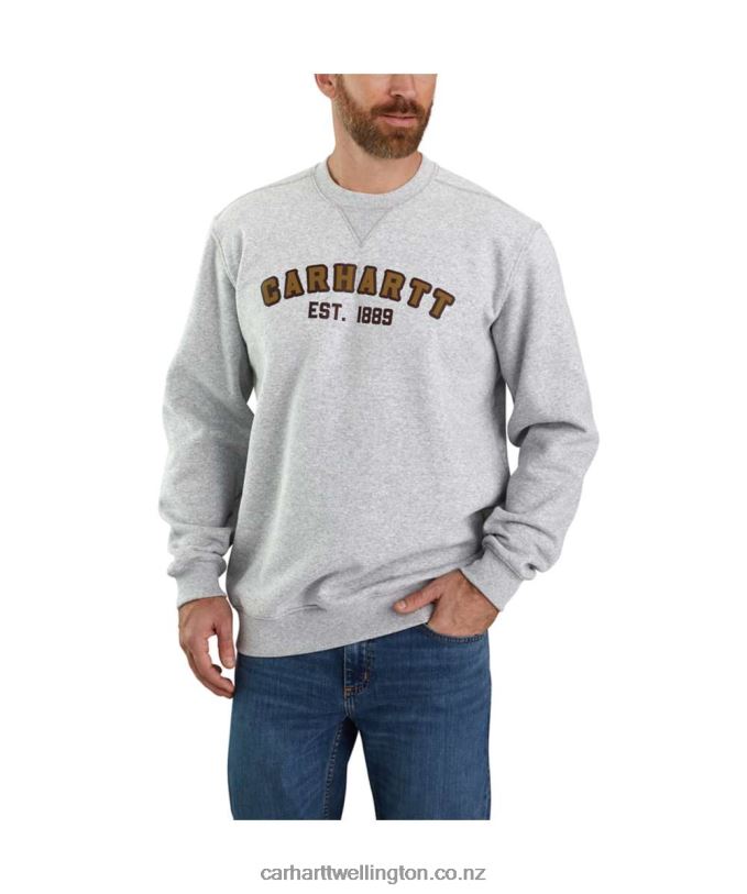 Men Loose Fit Midweight Crewneck Block Logo Graphic Sweatshirt Carhartt R6J0P45 Heather Grey