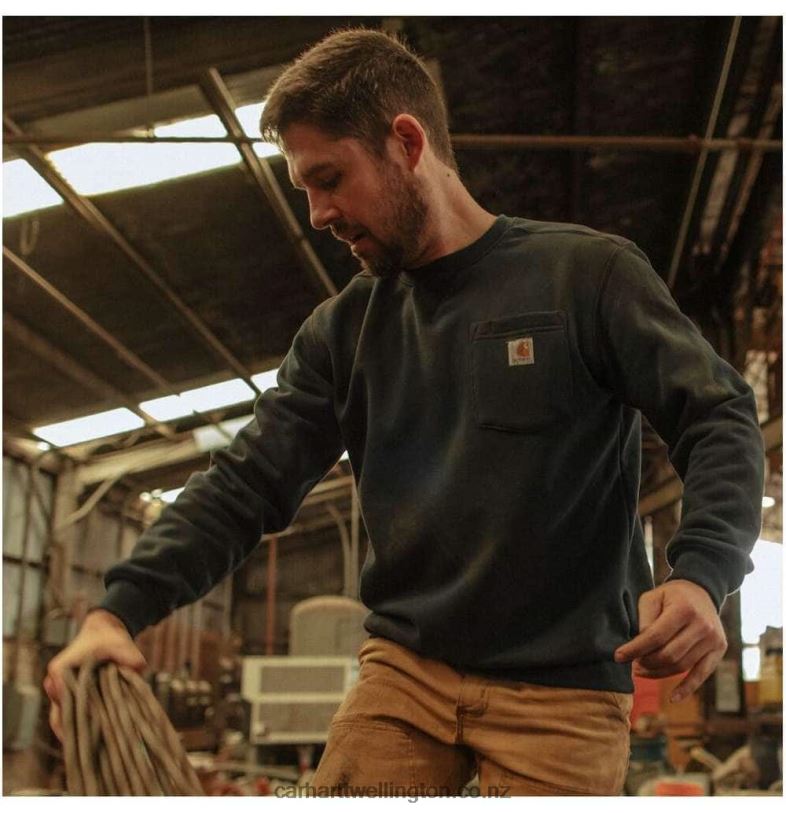 Men Loose Fit Midweight Crewneck Pocket Sweatshirt Carhartt R6J0P35 Black