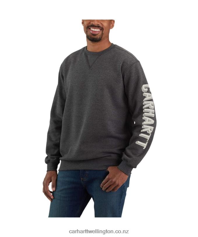 Men Loose Fit Midweight Crewneck Sleeve Graphic Sweatshirt Carhartt R6J0P49 Carbon Heather