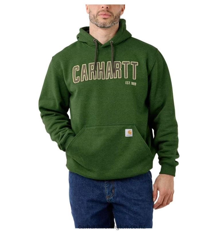 Men Loose Fit Midweight Felt Logo Graphic Sweatshirt Carhartt R6J0P42 Arborvitae Heather