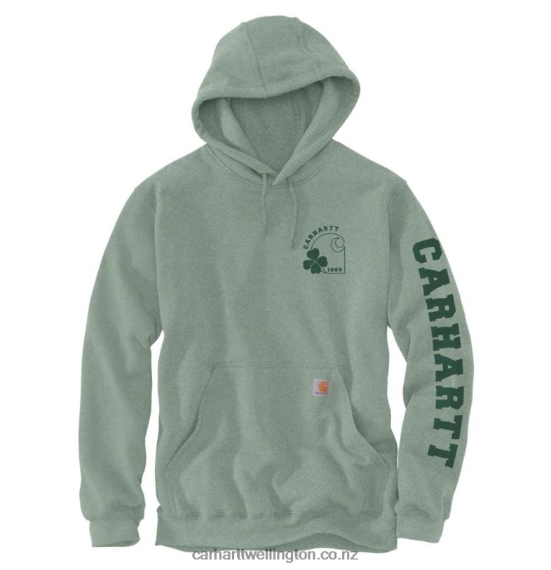 Men Loose Fit Midweight Hooded Shamrock Sweatshirt Carhartt R6J0P36 Carbon Heather