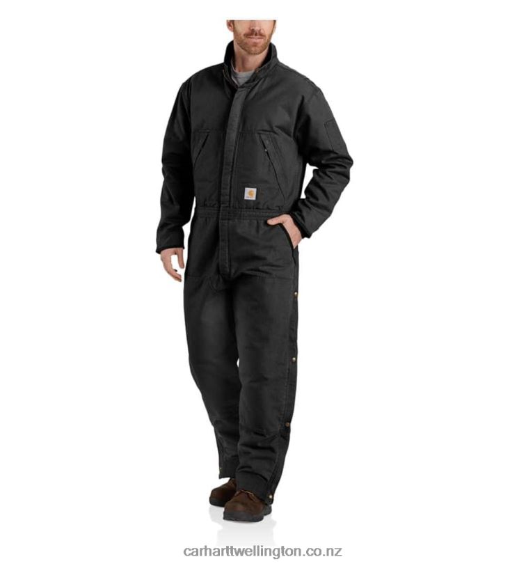 Men Loose Fit Washed Duck Insulated Coverall Carhartt R6J0P76 Black