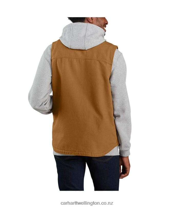 Men Loose Fit Washed Duck Sherpa-Lined Mock-Neck Vest Carhartt R6J0P107 Black