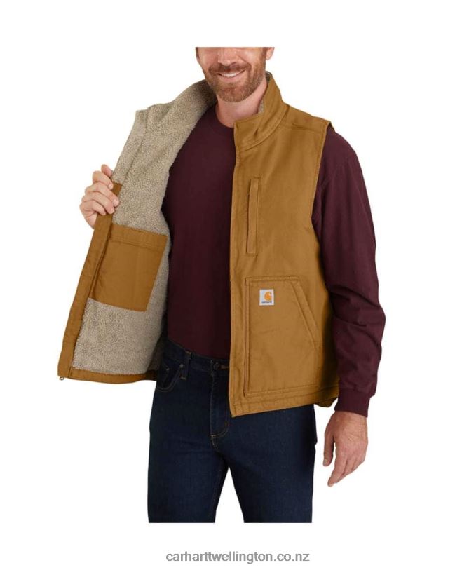 Men Loose Fit Washed Duck Sherpa-Lined Mock-Neck Vest Carhartt R6J0P107 Black