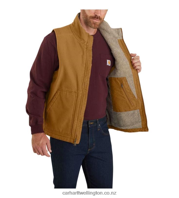 Men Loose Fit Washed Duck Sherpa-Lined Mock-Neck Vest Carhartt R6J0P107 Black