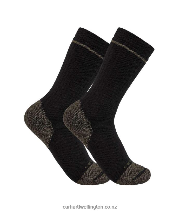 Men Midweight Cotton Blend Steel Toe Boot Sock 2 Pairs Carhartt R6J0P174 Black