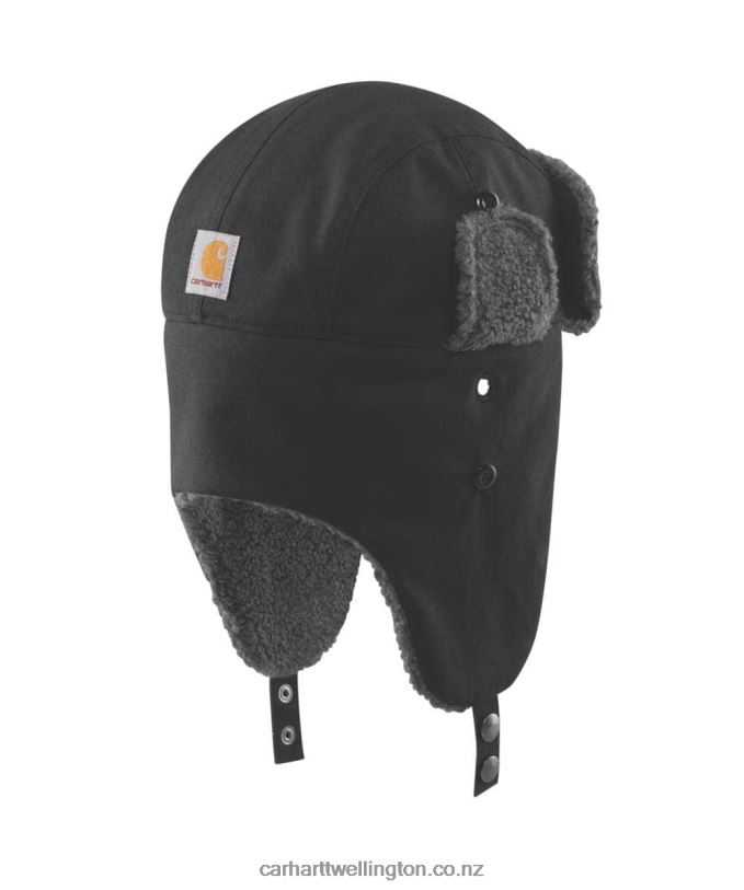 Men Rain Defender Canvas Trapper Hat Carhartt R6J0P10 Black