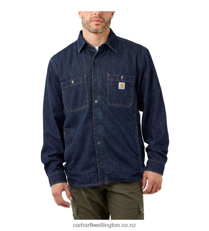 Men Relaxed Fit Denim Fleece Lined Snap-Front Shirt Carhartt R6J0P109 Glacier