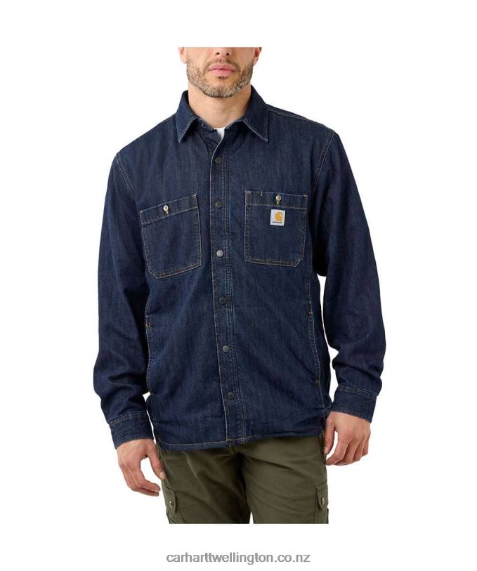 Men Relaxed Fit Denim Fleece Lined Snap-Front Shirt Carhartt R6J0P109 Glacier