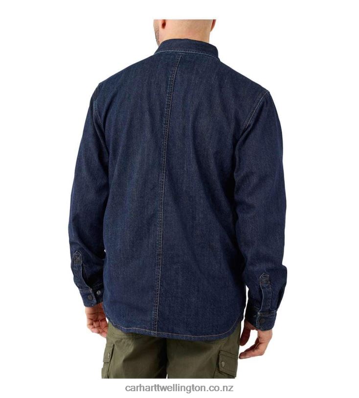 Men Relaxed Fit Denim Fleece Lined Snap-Front Shirt Carhartt R6J0P109 Glacier