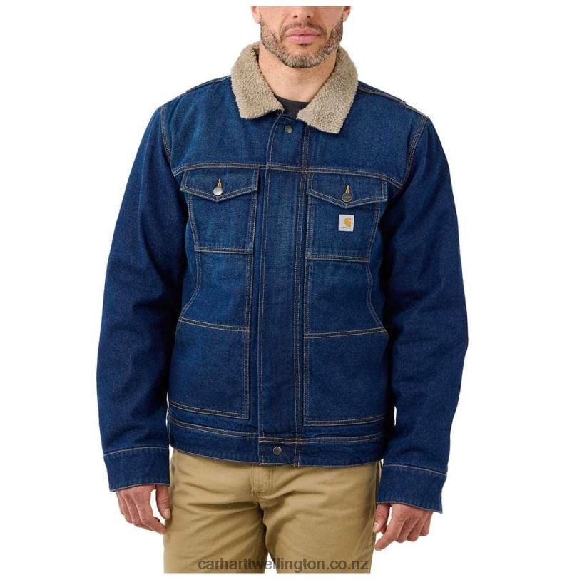 Men Relaxed Fit Denim Sherpa-Lined Jacket Carhartt R6J0P24 Beech