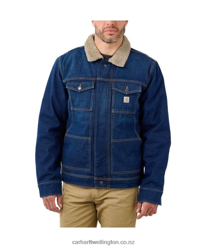 Men Relaxed Fit Denim Sherpa-Lined Jacket Carhartt R6J0P24 Beech