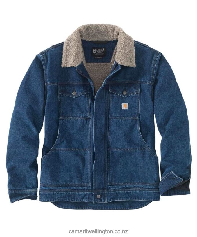 Men Relaxed Fit Denim Sherpa-Lined Jacket Carhartt R6J0P24 Beech
