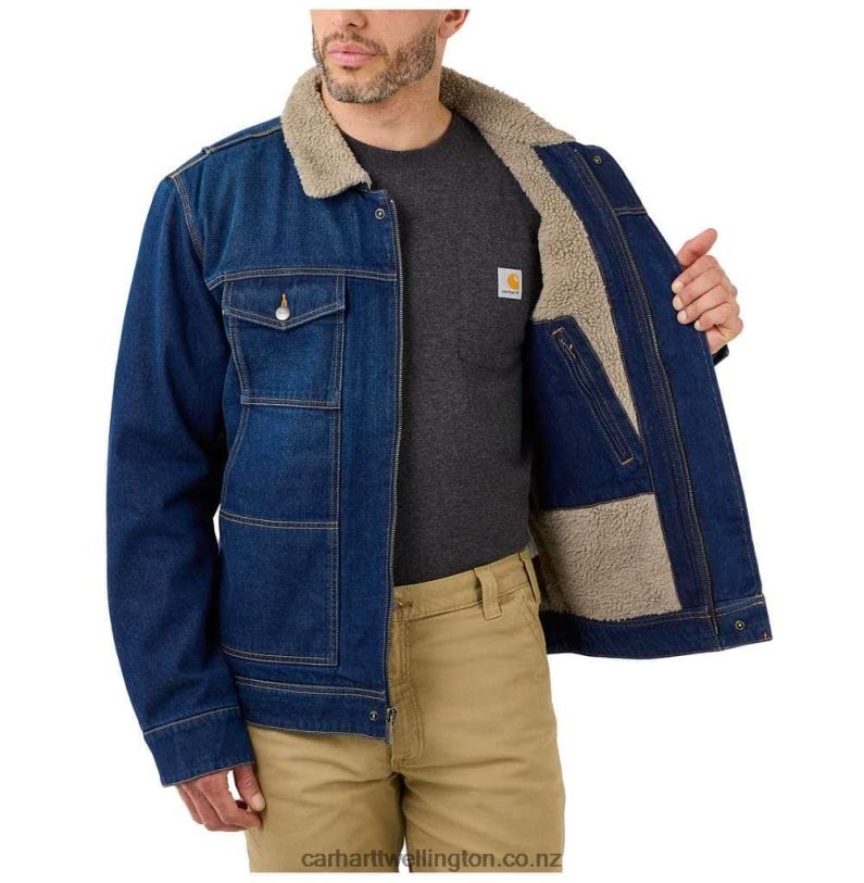 Men Relaxed Fit Denim Sherpa-Lined Jacket Carhartt R6J0P24 Beech