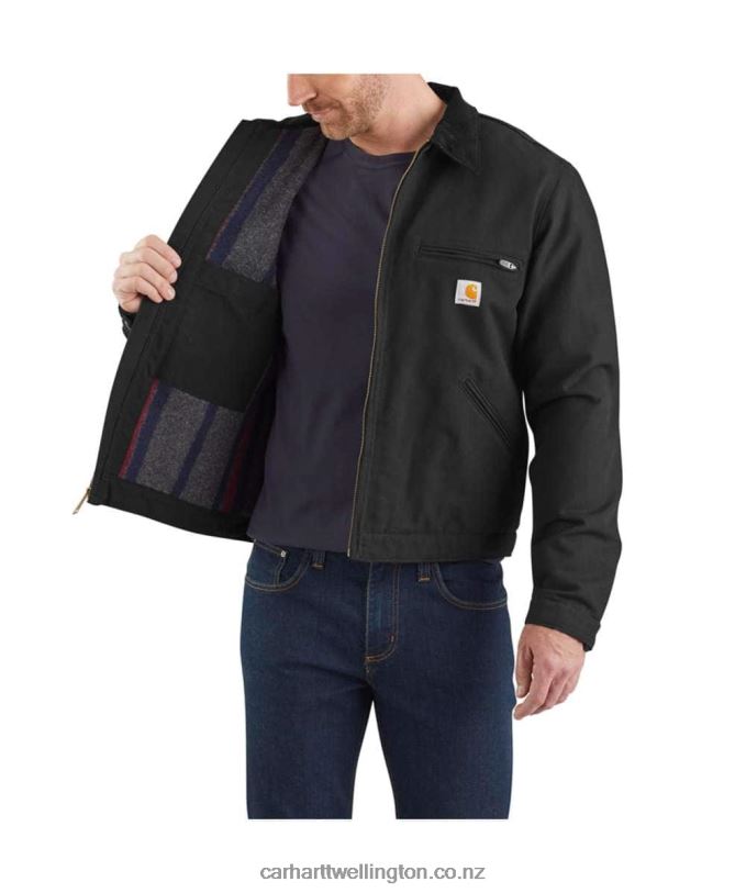 Men Relaxed Fit Duck Blanket Lined Detroit Jacket Carhartt R6J0P17 Black