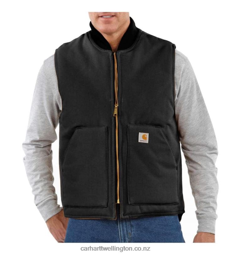 Men Relaxed Fit Firm Duck Insulated Rib Collar Vest Carhartt R6J0P105 Black