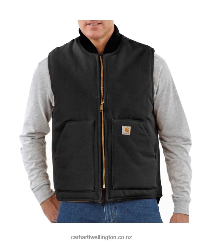 Men Relaxed Fit Firm Duck Insulated Rib Collar Vest Carhartt R6J0P105 Black