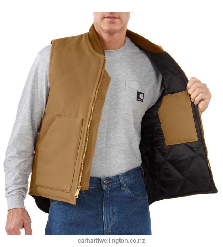Men Relaxed Fit Firm Duck Insulated Rib Collar Vest Carhartt R6J0P105 Black
