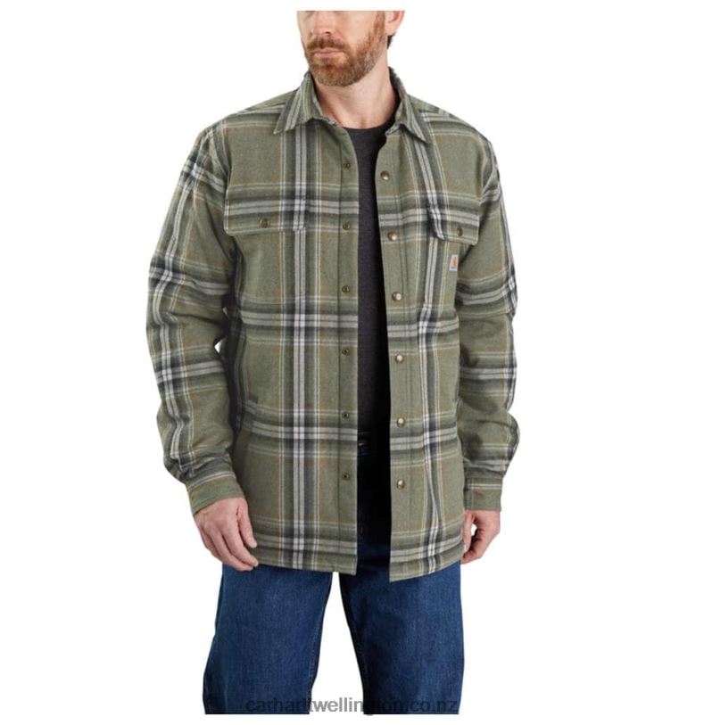 Men Relaxed Fit Heavyweight Flannel Sherpa-Lined Shirt Jac Carhartt R6J0P31 Asphalt