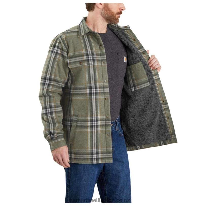 Men Relaxed Fit Heavyweight Flannel Sherpa-Lined Shirt Jac Carhartt R6J0P31 Asphalt