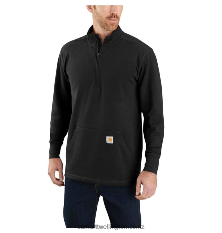 Men Relaxed Fit Heavyweight Long-Sleeve 1/2 Zip Thermal Shirt Carhartt R6J0P48 Black