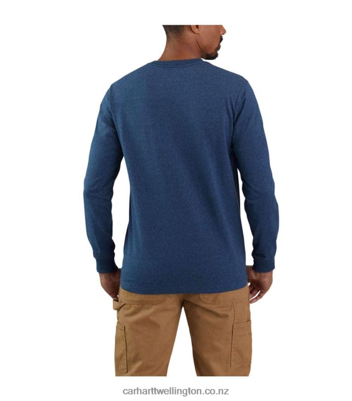 Men Relaxed Fit Heavyweight Long-Sleeve Block Logo Graphic T-Shirt Carhartt R6J0P142 Dark Cobalt Blue Heather