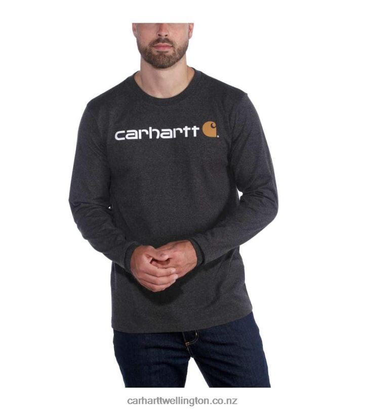 Men Relaxed Fit Heavyweight Long-Sleeve Logo Graphic T-Shirt Carhartt R6J0P128 Black