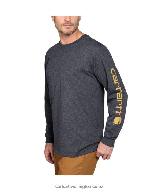 Men Relaxed Fit Heavyweight Long-Sleeve Logo Sleeve Graphic T-Shirt Carhartt R6J0P130 Black