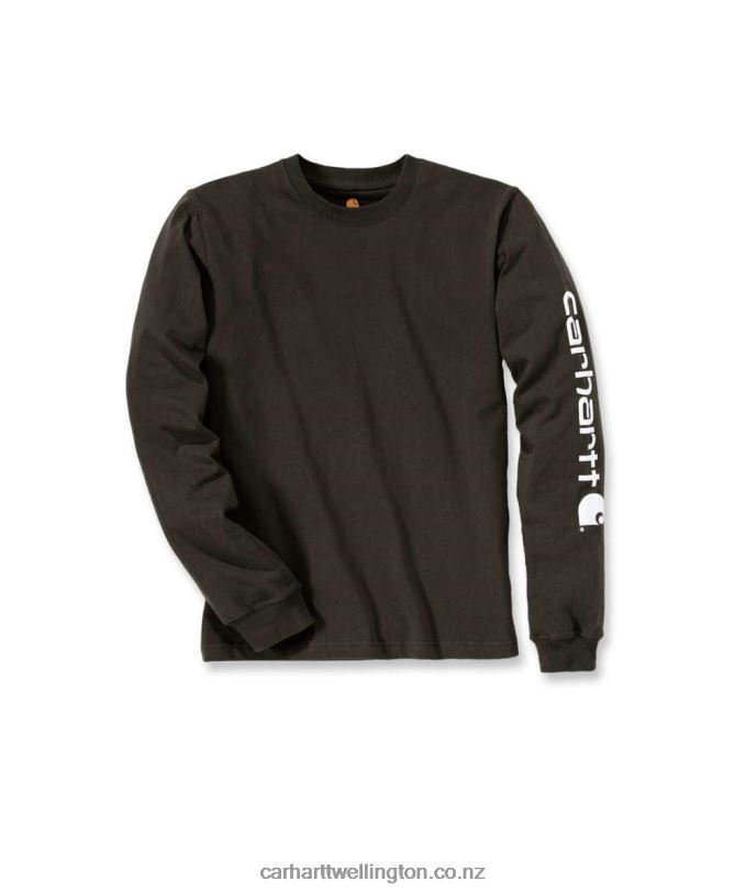 Men Relaxed Fit Heavyweight Long-Sleeve Logo Sleeve Graphic T-Shirt Carhartt R6J0P130 Black