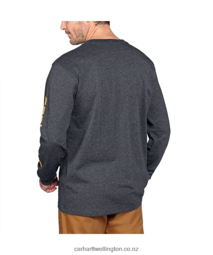Men Relaxed Fit Heavyweight Long-Sleeve Logo Sleeve Graphic T-Shirt Carhartt R6J0P130 Black