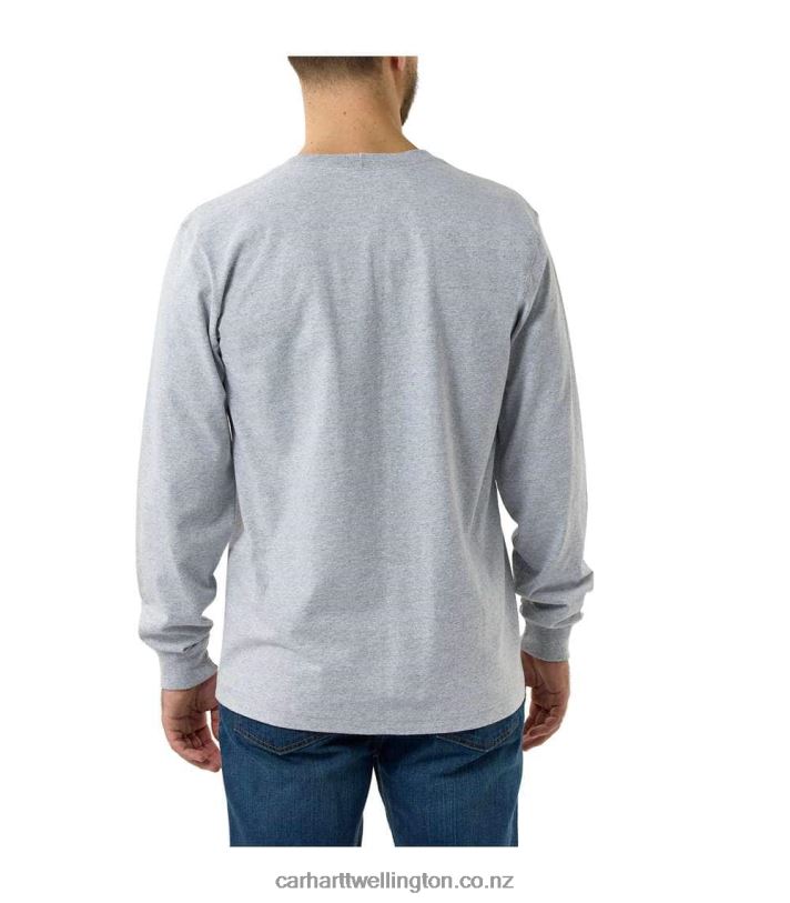 Men Relaxed Fit Heavyweight Long-Sleeve Script Graphic T-Shirt Carhartt R6J0P143 Heather Grey